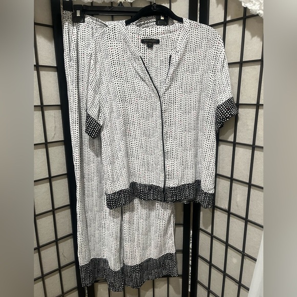 Donna Karan Black WHITE and Pink Polka Dot Sleepwear  COTTAGE CORE WOMENS SIZE L - Picture 7 of 10